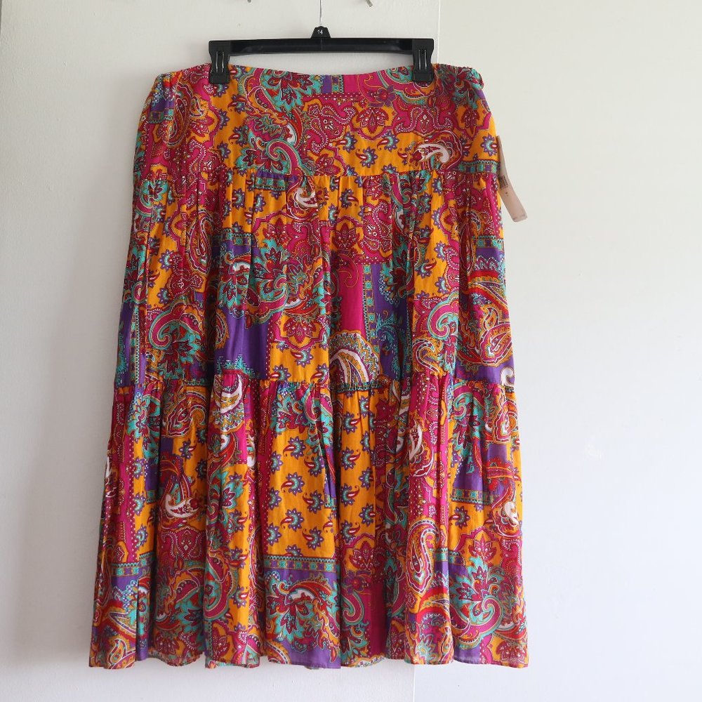 Ralph Lauren Long Boho Paisley Tiered Skirt Cotton L New